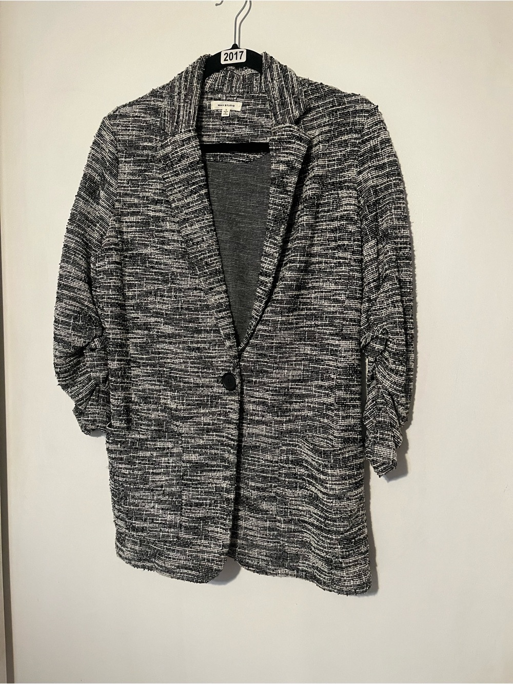 Max Studio Black & White Open-Front Knit Blazer Cardigan